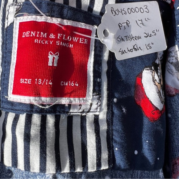 Denim & Flower by Ricky Singh Santa Print Button Up Boys Size 13/14 - Picture 3 of 3